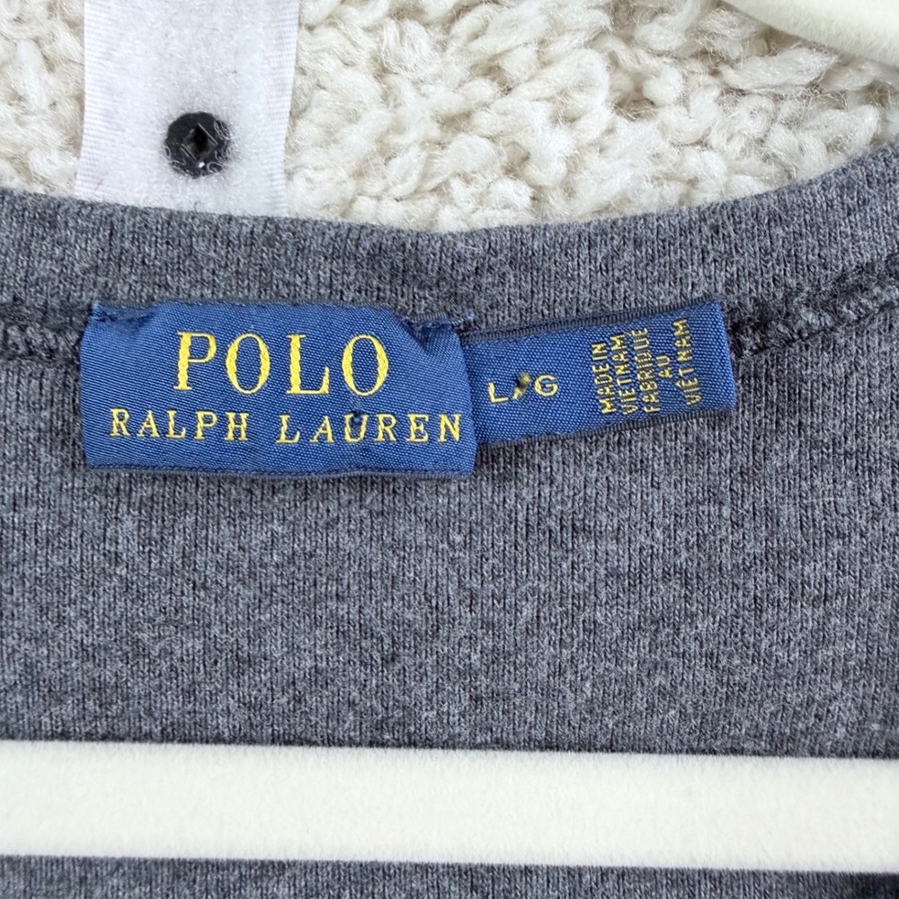 Polo Ralph Lauren V-Neck Tee Womens Large Grey Purple Pony Cotton - Picture 3 of 10